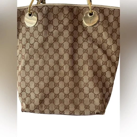 GUCCI GG Canvas Tote Bag Beige Gold - Picture 2 of 13